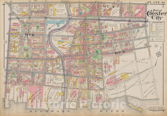 Historic Map : Atlas of Delaware County, West of Ridley Creek, Vol. Two, Chester City 1913 Plate 034 , Vintage Wall Art