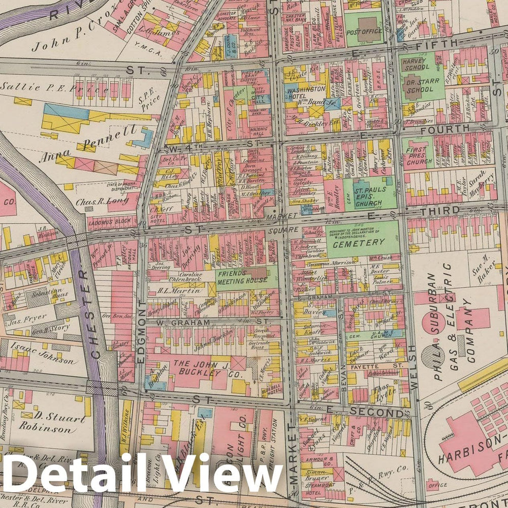 Historic Map : Atlas of Delaware County, West of Ridley Creek, Vol. Two, Chester City 1913 Plate 034 , Vintage Wall Art