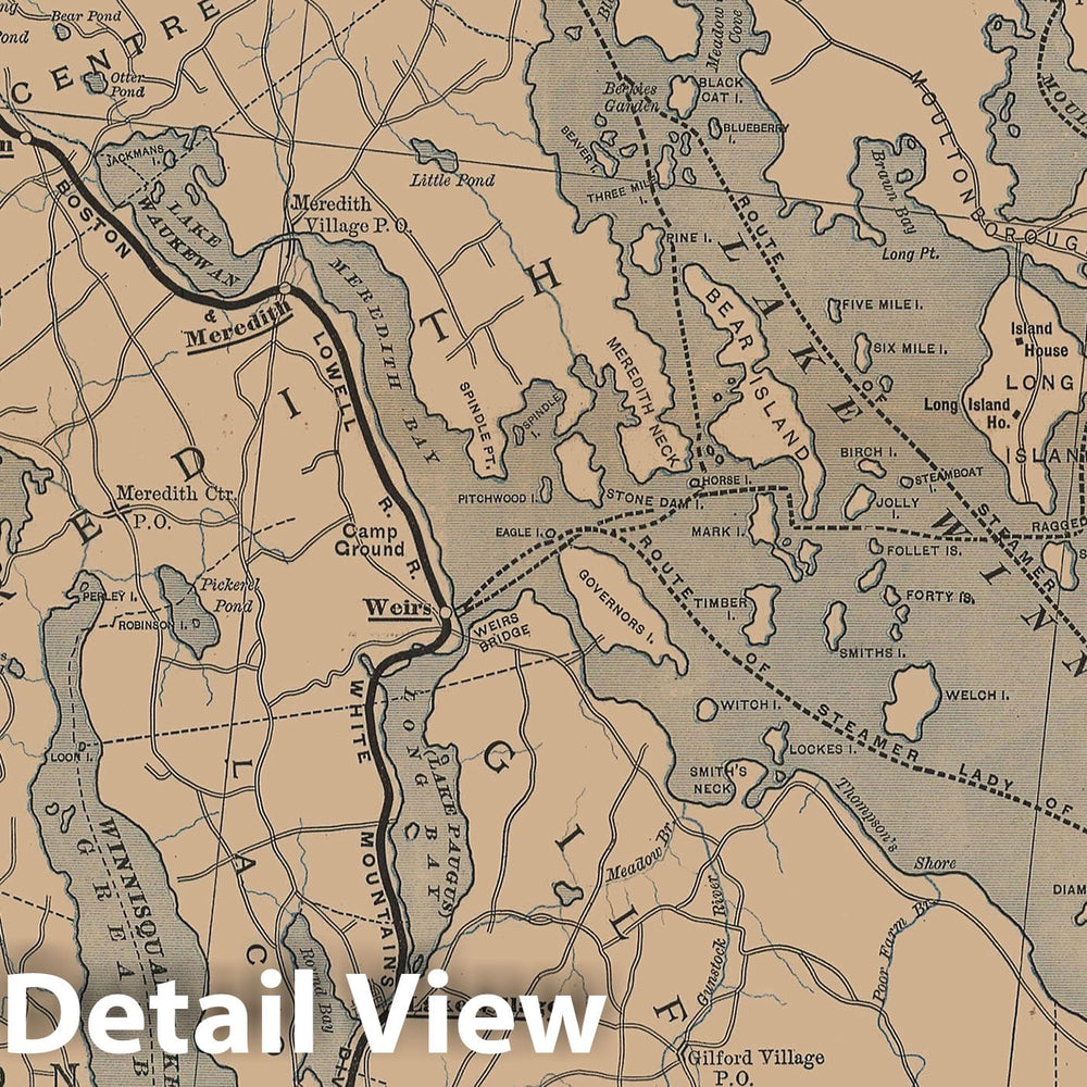 Historic Map : Boston & Lowell Railroad Maps, Lake Winnipesaukee & Surroundings 1886 Transit Cartography , Vintage Wall Art