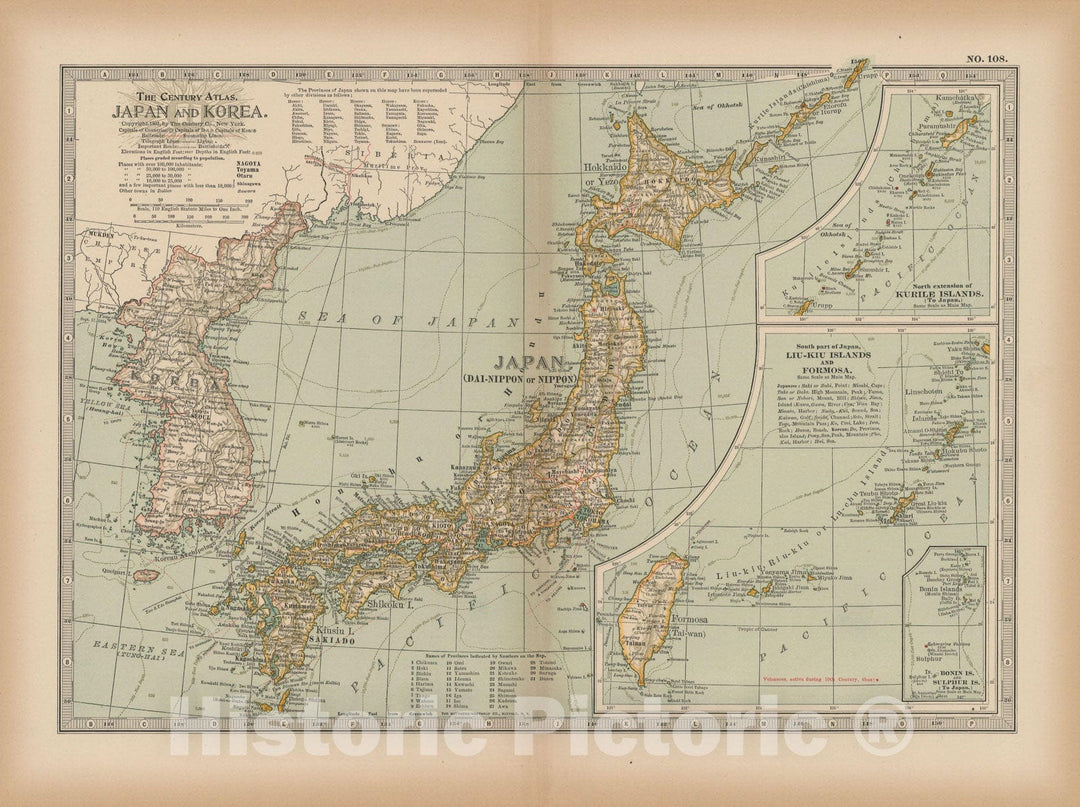 Historic Map : Japan & Korea 1897 , The Century Atlas World , Vintage Wall Art