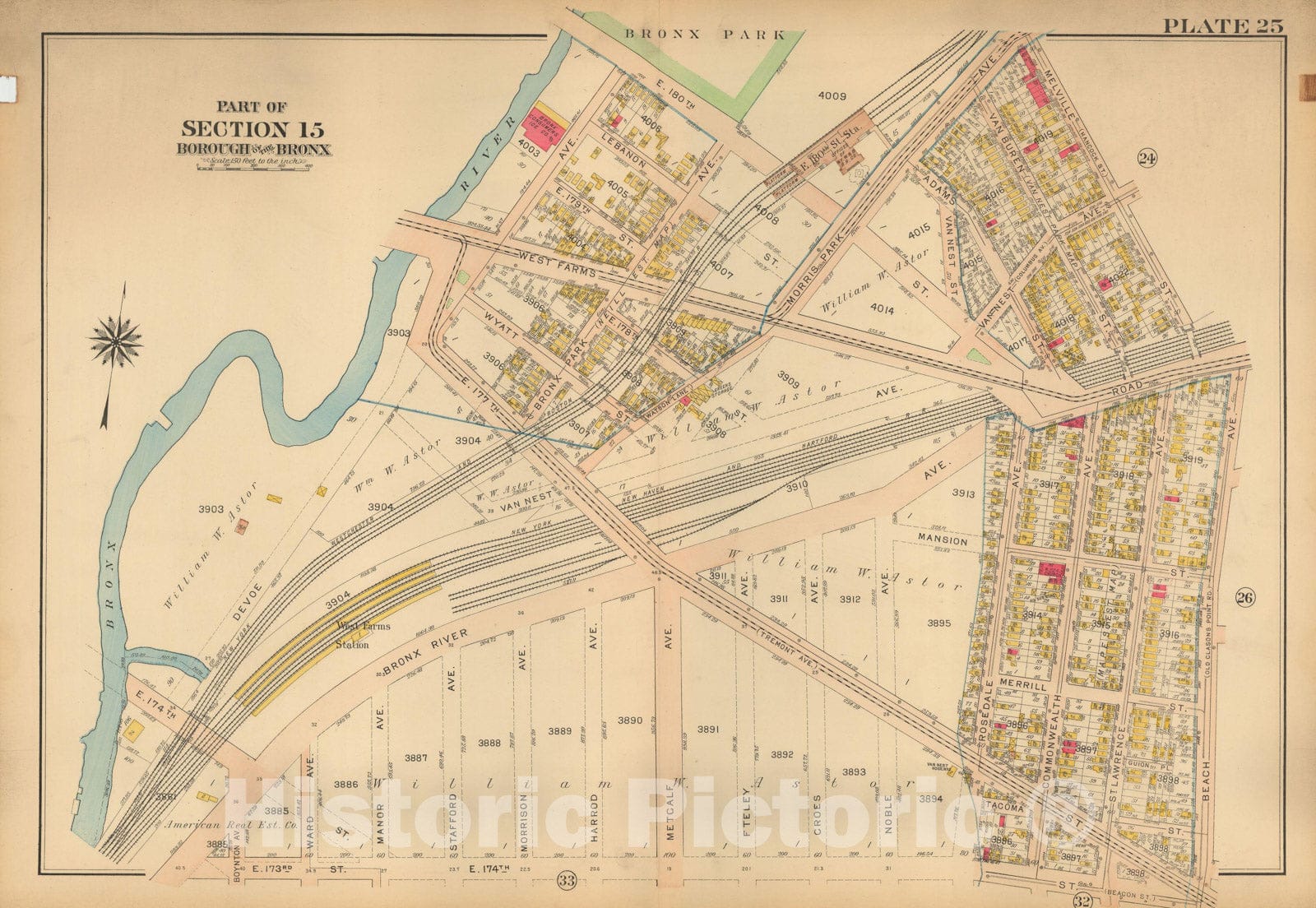 Historic Map : Atlas City of NY, Borough of The Bronx, Annexed District, The Bronx 1913 Plate 025 , Vintage Wall Art