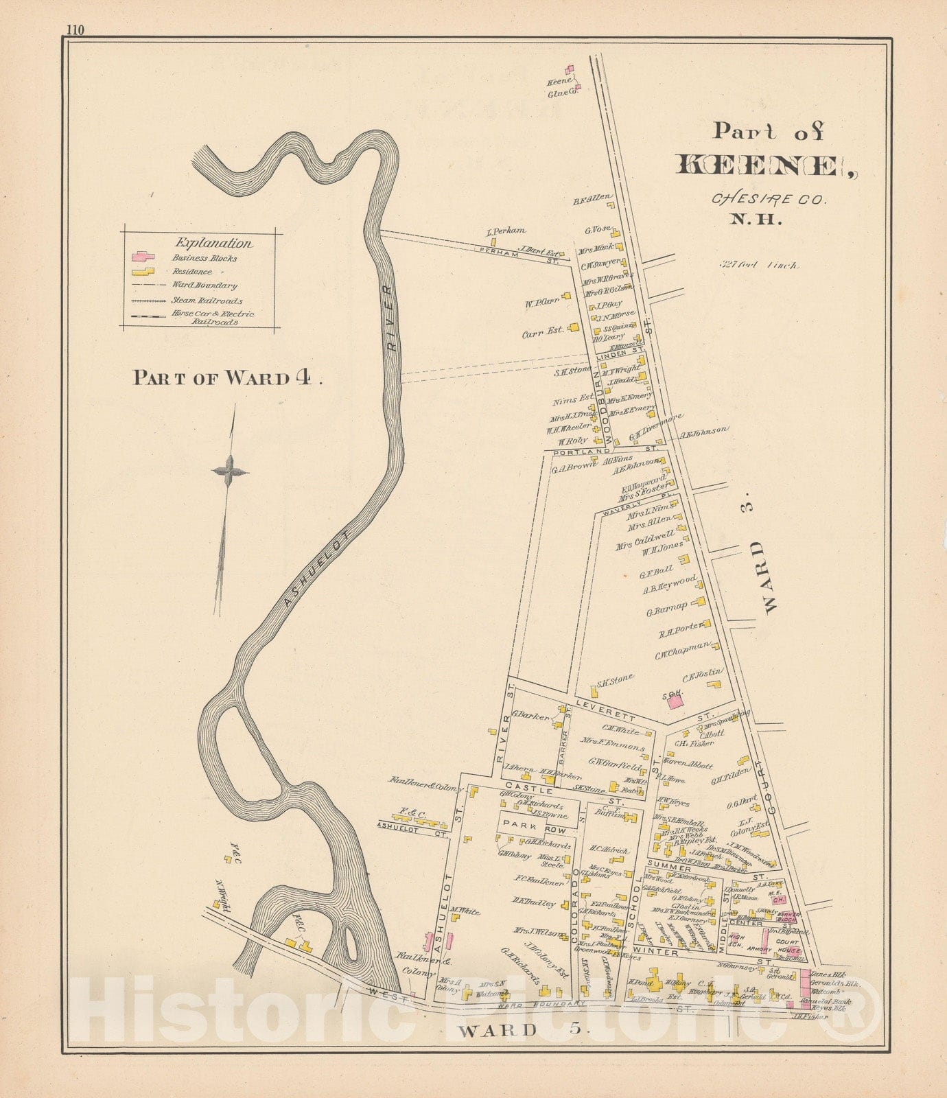 Historic Map : Keene 1892 , Town and City Atlas State of New Hampshire , v6, Vintage Wall Art