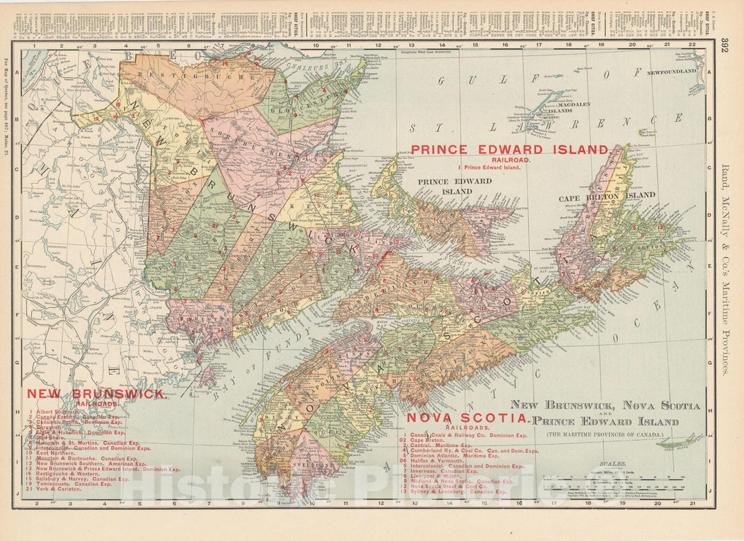 Historic Map : New Brunswick & Nova Scotia & Prince Edward Island 1903 , Rand McNally Business Atlas , Vintage Wall Art