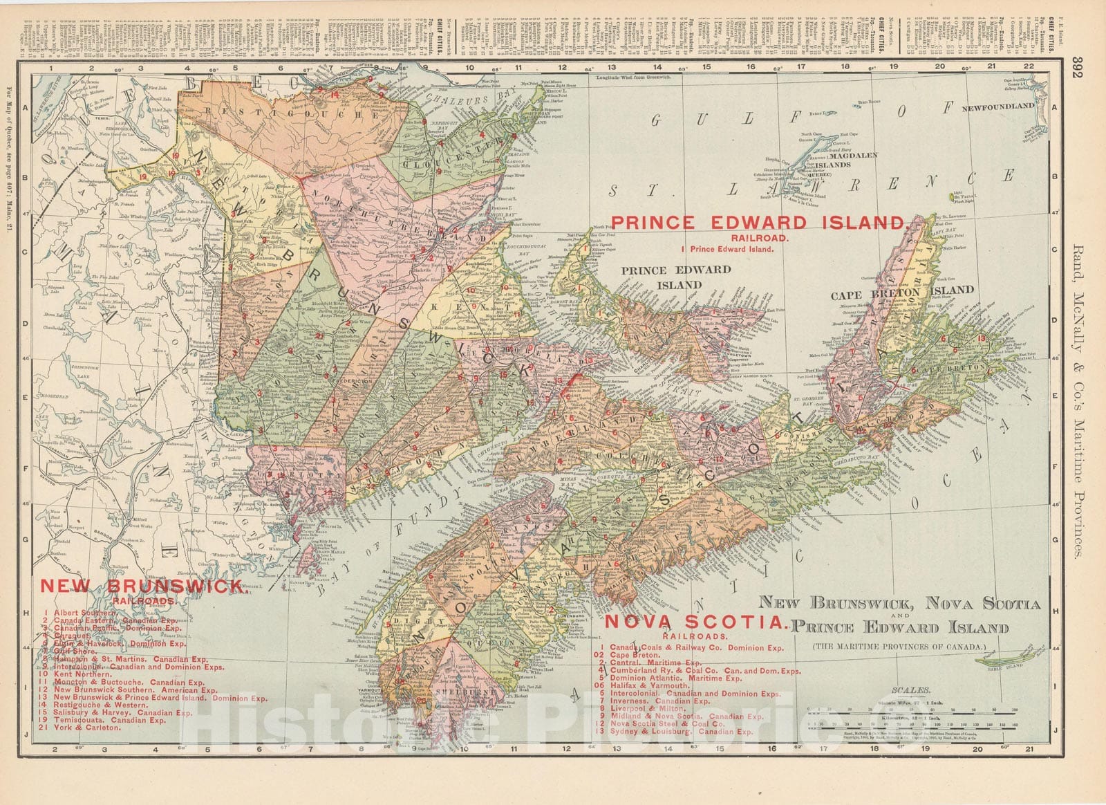 Historic Map : New Brunswick & Nova Scotia & Prince Edward Island 1903 , Rand McNally Business Atlas , Vintage Wall Art