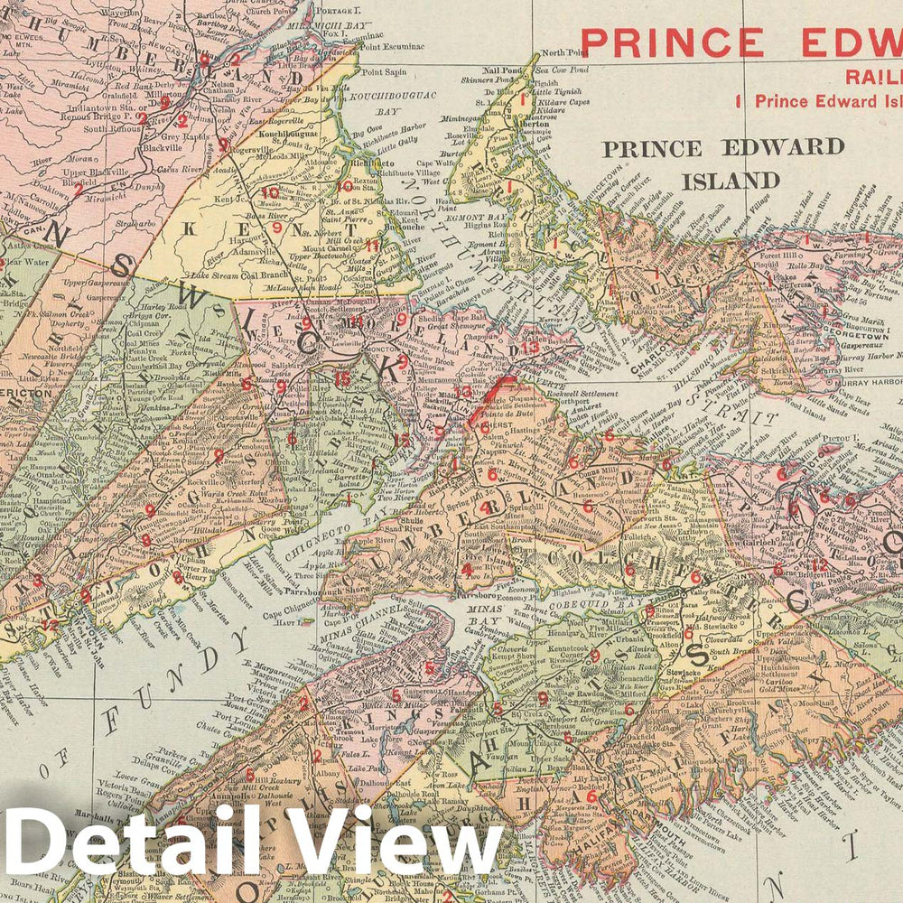 Historic Map : New Brunswick & Nova Scotia & Prince Edward Island 1903 , Rand McNally Business Atlas , Vintage Wall Art