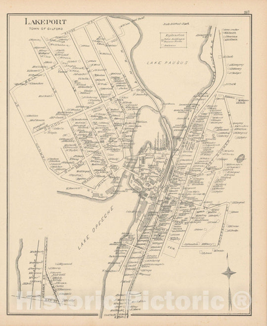 Historic Map : Gilford 1892 , Town and City Atlas State of New Hampshire , Vintage Wall Art