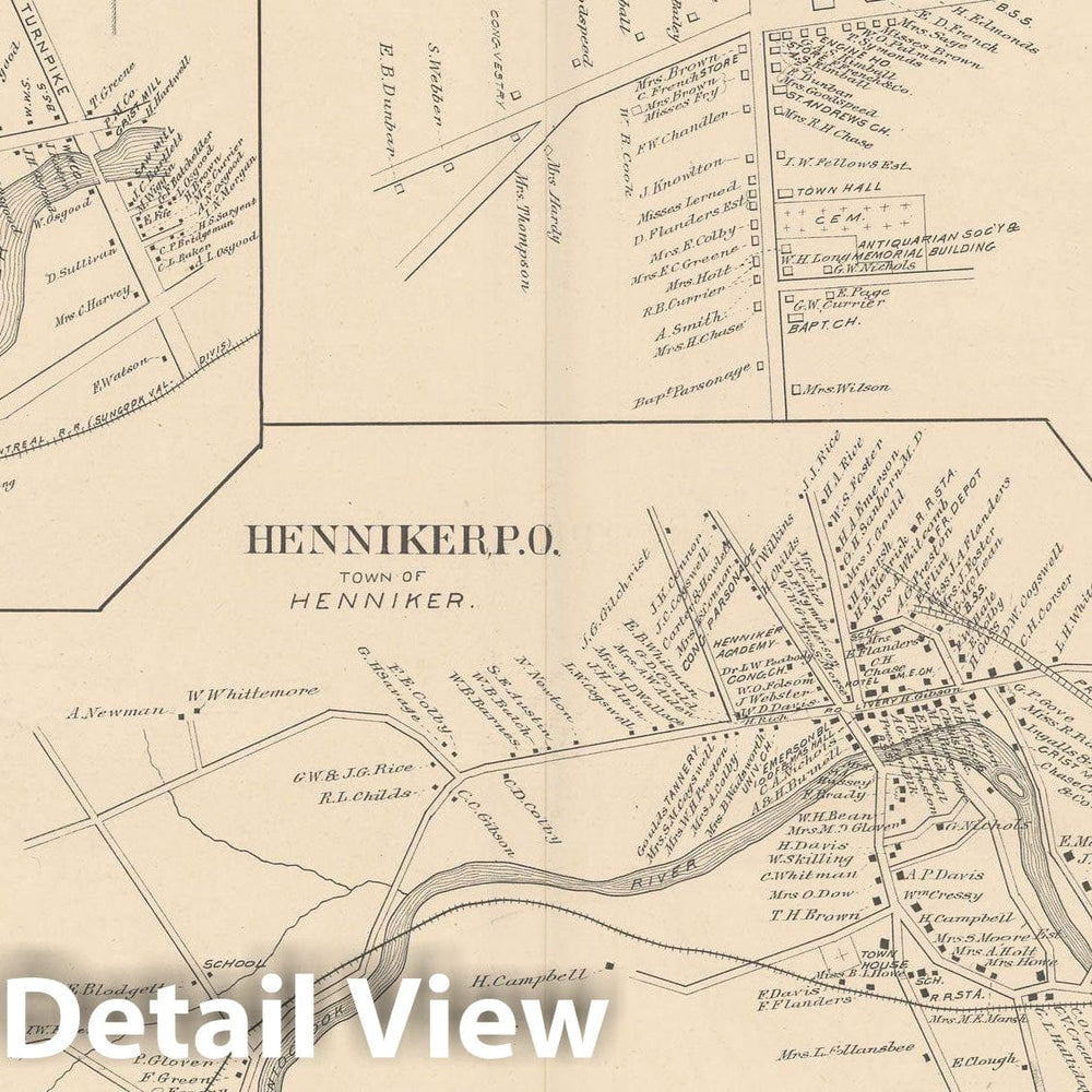 Historic Map : Danbury & Henniker & Hopkinton & Pembroke 1892 , Town and City Atlas State of New Hampshire , Vintage Wall Art