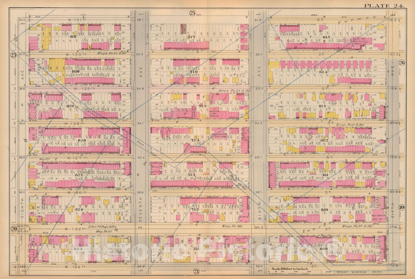 Historic Map : Atlas City of New York, Vol 2 ... 12th Ward, 2nd Ed., Manhattan 1884 Plate 024 , Vintage Wall Art