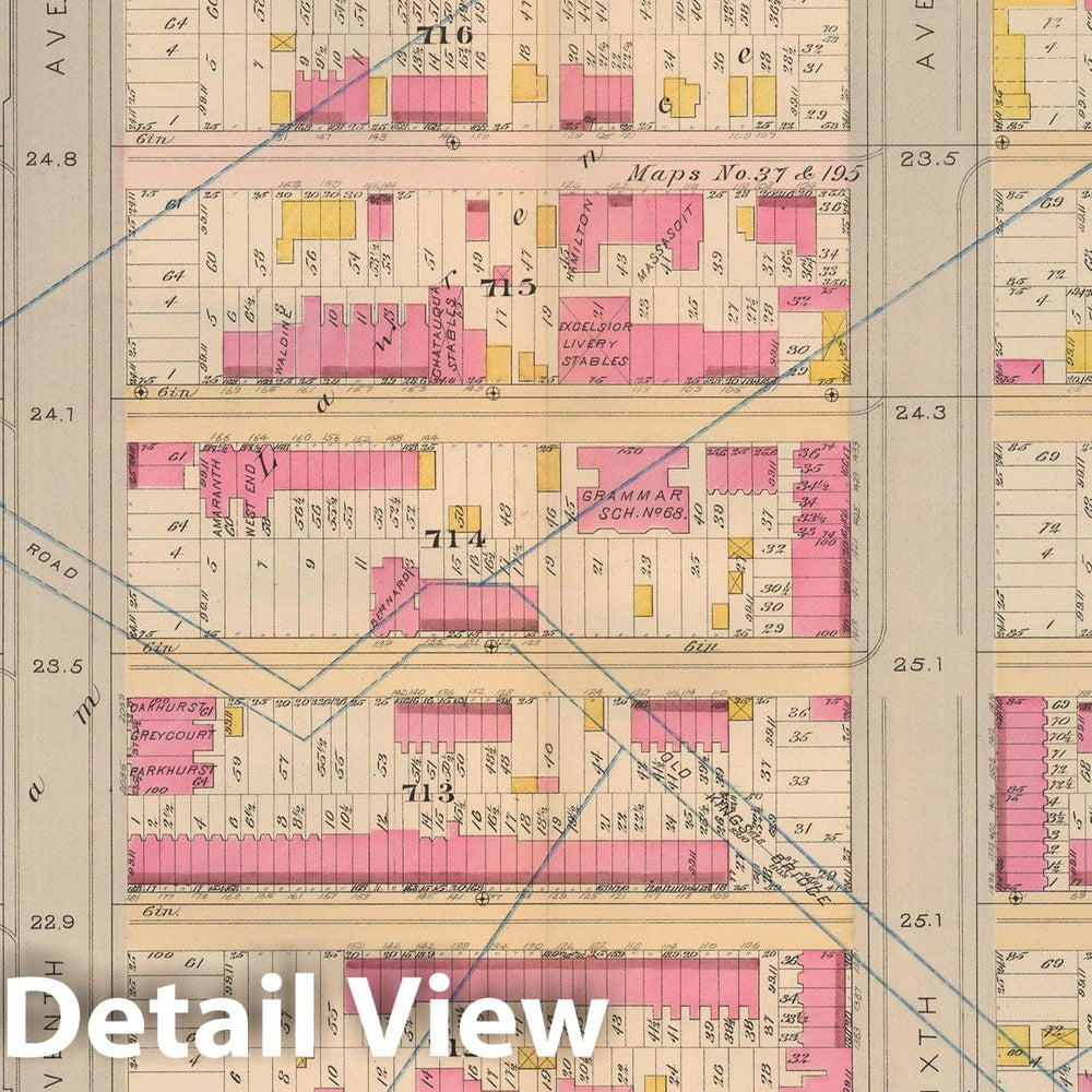 Historic Map : Atlas City of New York, Vol 2 ... 12th Ward, 2nd Ed., Manhattan 1884 Plate 024 , Vintage Wall Art