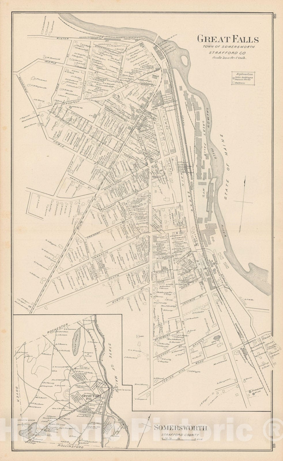 Historic Map : Somersworth 1892 , Town and City Atlas State of New Hampshire , Vintage Wall Art