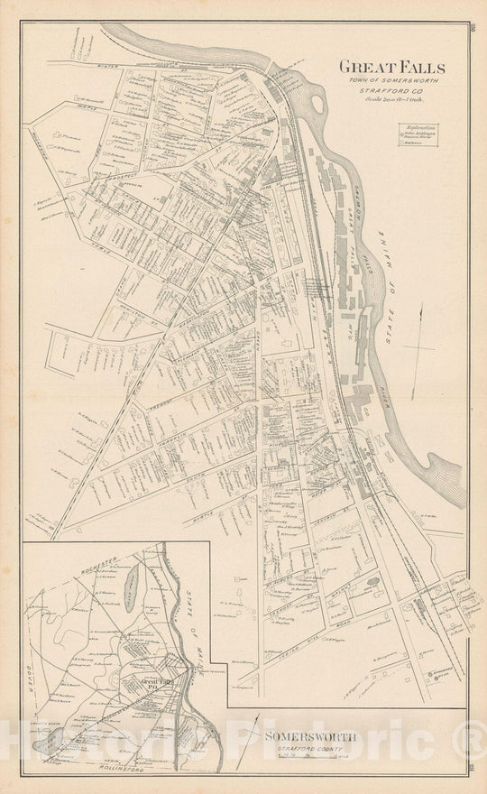 Historic Map : Somersworth 1892 , Town and City Atlas State of New Hampshire , Vintage Wall Art