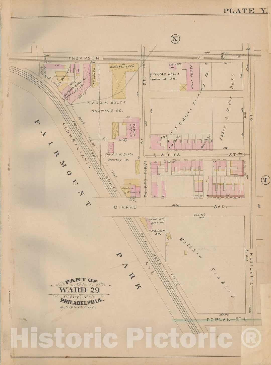 Historic Map : Atlas City of Philadelphia, Vol. 3, Philadelphia 1886 Plate Y , Vintage Wall Art