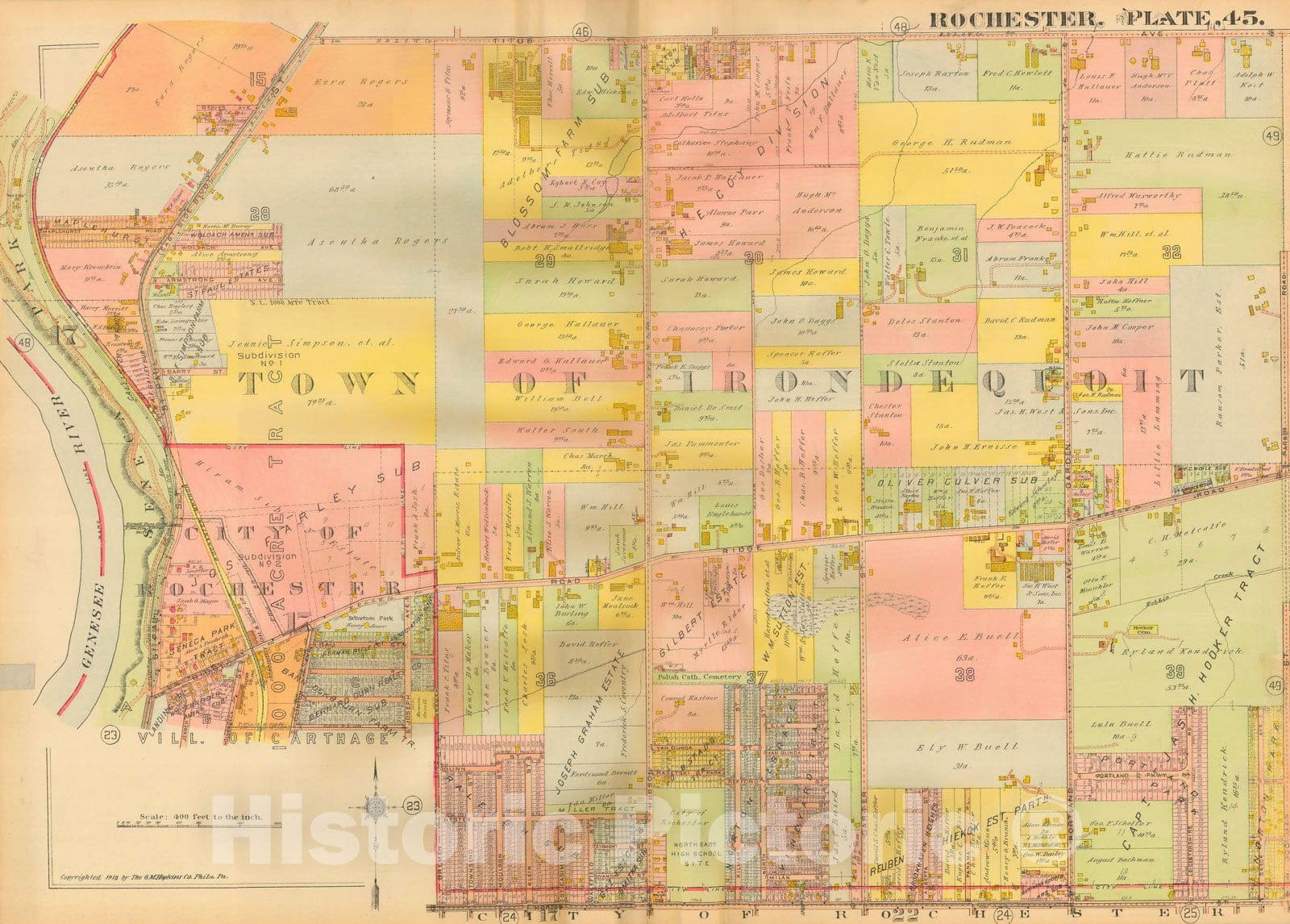 Historic Map : Plat Book of the City of Rochester New York and Vicinity, 1918 Plate 045 , Vintage Wall Art