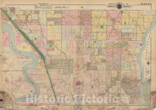 Historic Map : Real Estate Atlas of Surveys of Seattle, Seattle 1912 Plate 031 , Vintage Wall Art