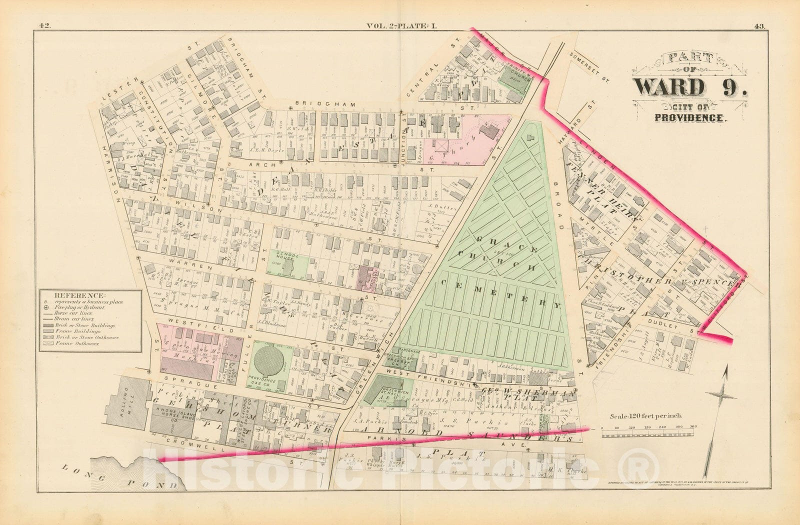 Historic Map : City Atlas of Providence Rhode Island by Wards, Volume II, Providence 1875 Plate I , Vintage Wall Art