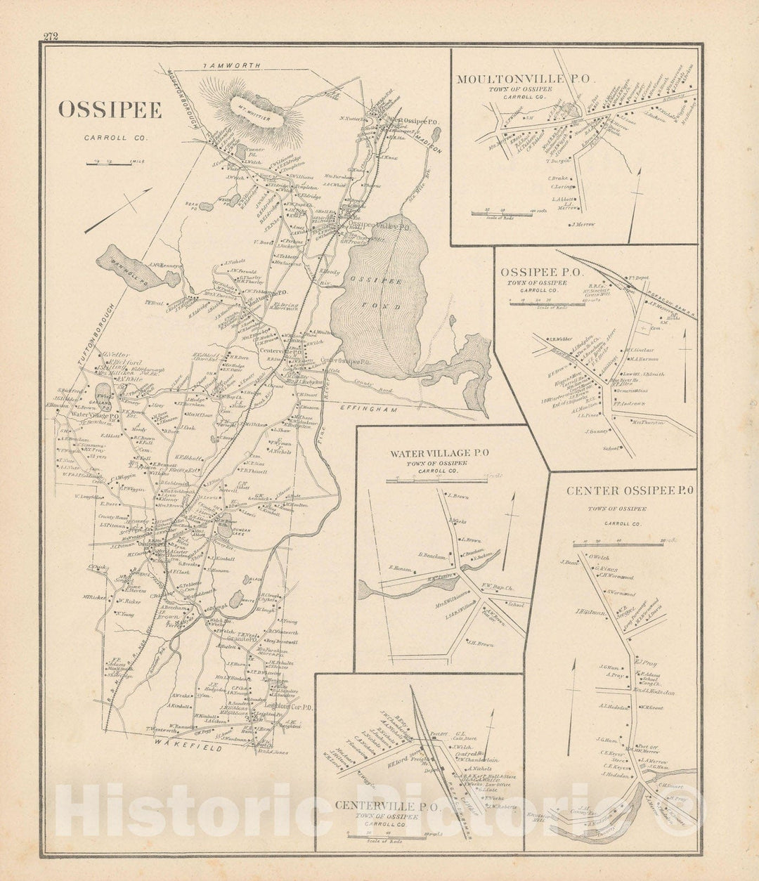 Historic Map : Ossipee 1892 , Town and City Atlas State of New Hampshire , Vintage Wall Art