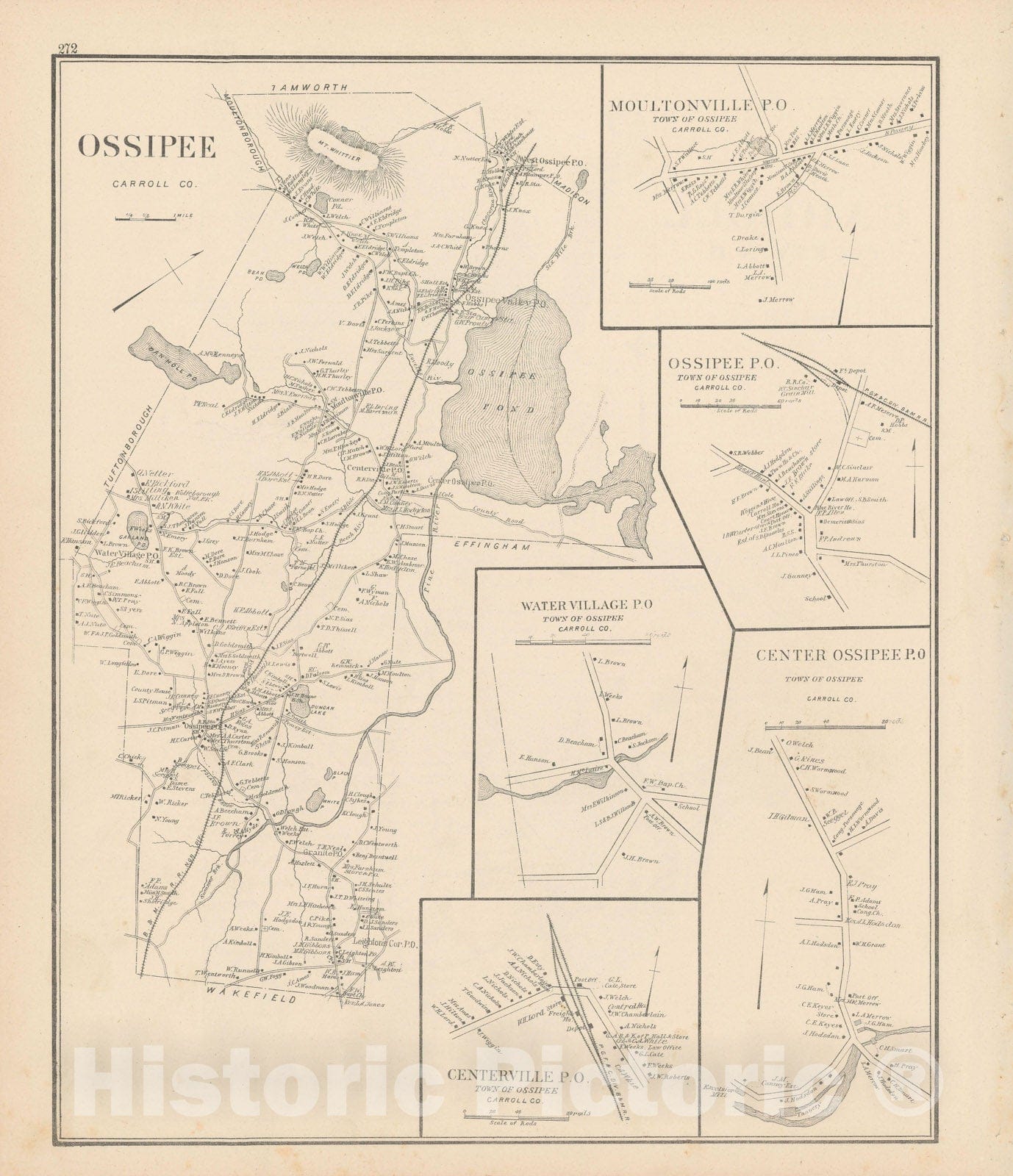 Historic Map : Ossipee 1892 , Town and City Atlas State of New Hampshire , Vintage Wall Art