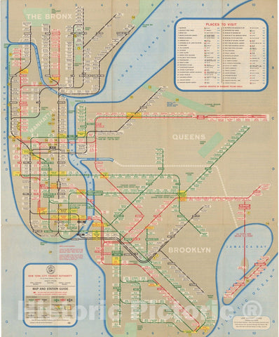 Historic Map : New York City Transit Maps, New York Subway Map And Guide 1963 Railroad Catography , Vintage Wall Art