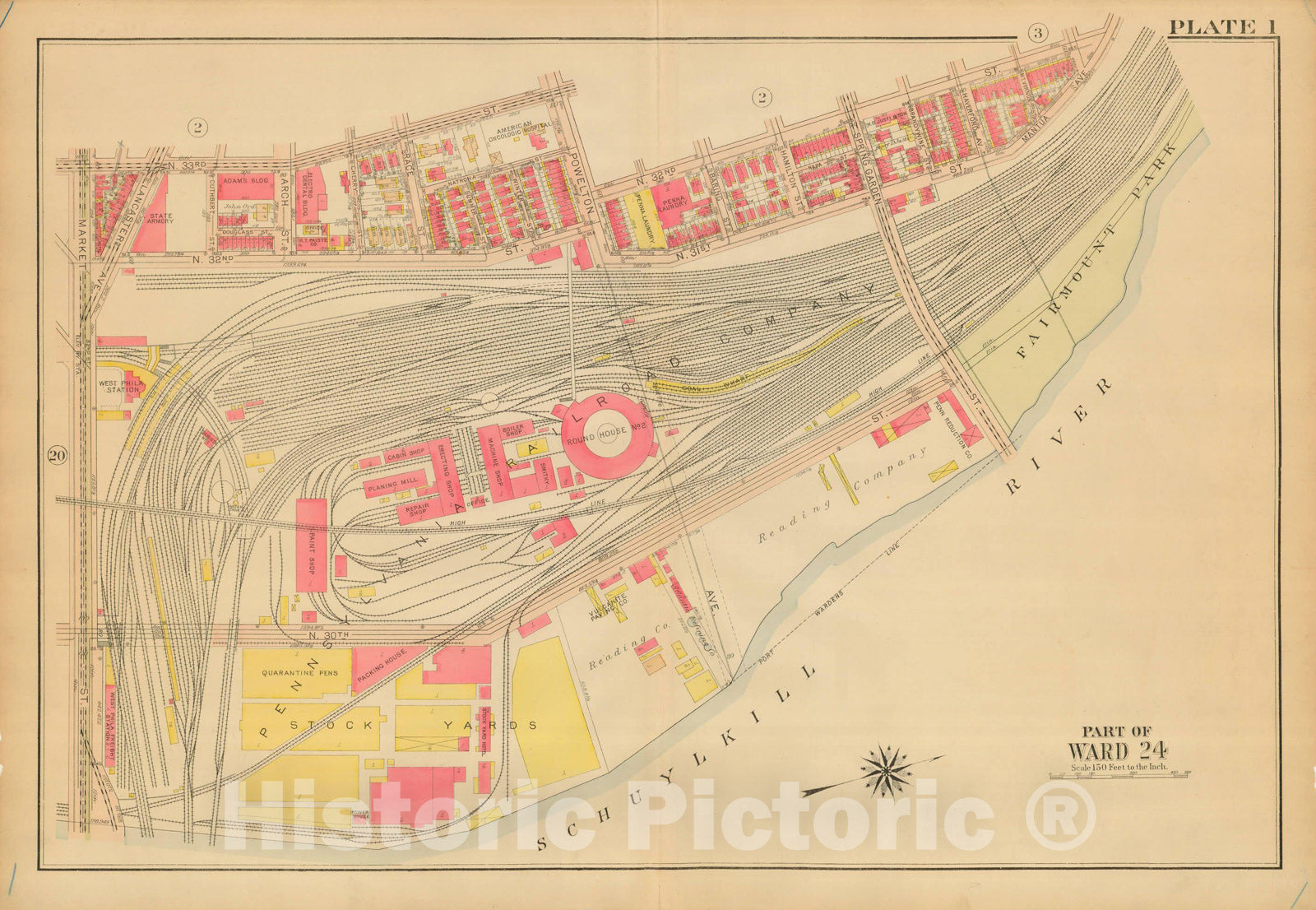 Historic Map : Atlas of Philadelphia, Wards 24, 27, 34, 40, 44, 46, West Philadelphia 1918 Plate 001 , Vintage Wall Art