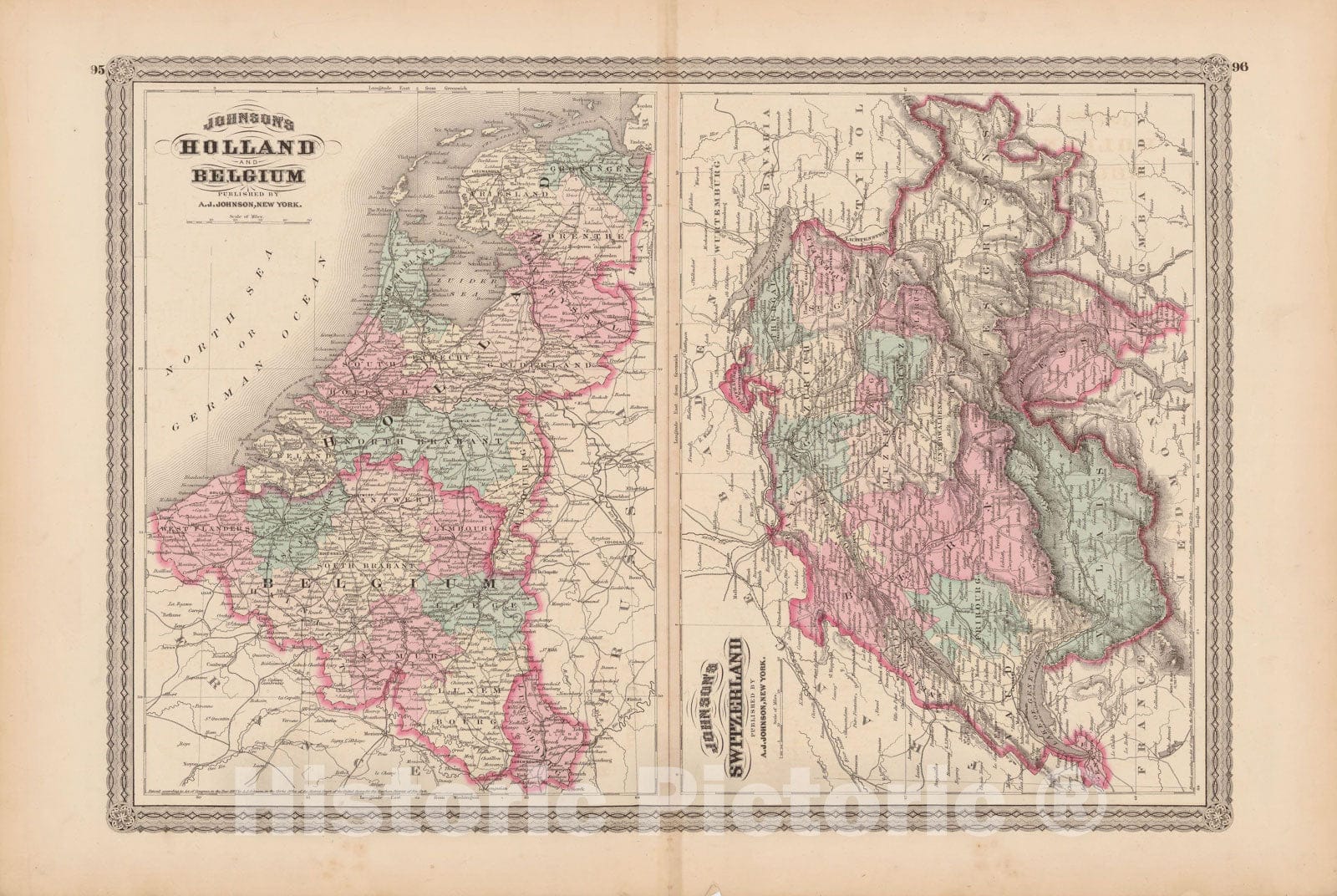 Historic Map : Family Atlas World, Netherlands & Belgium & Switzerland 1873 , Vintage Wall Art