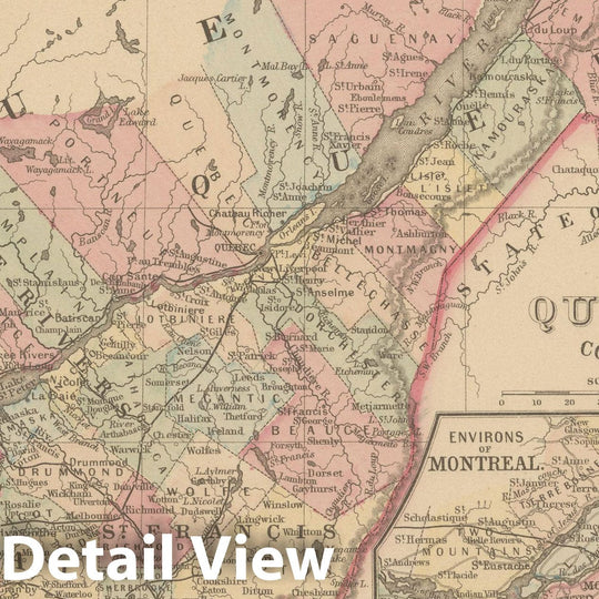 Historic Map : Quebec 1882 , Mitchell's New General Atlas , Vintage Wall Art