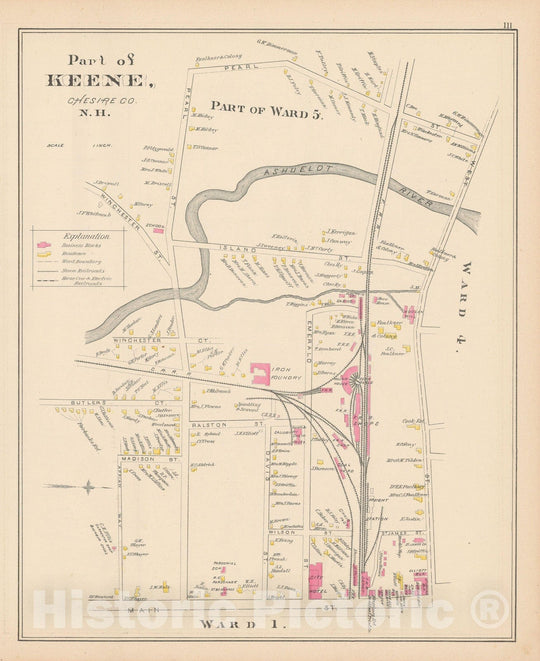 Historic Map : Keene 1892 , Town and City Atlas State of New Hampshire , v5, Vintage Wall Art