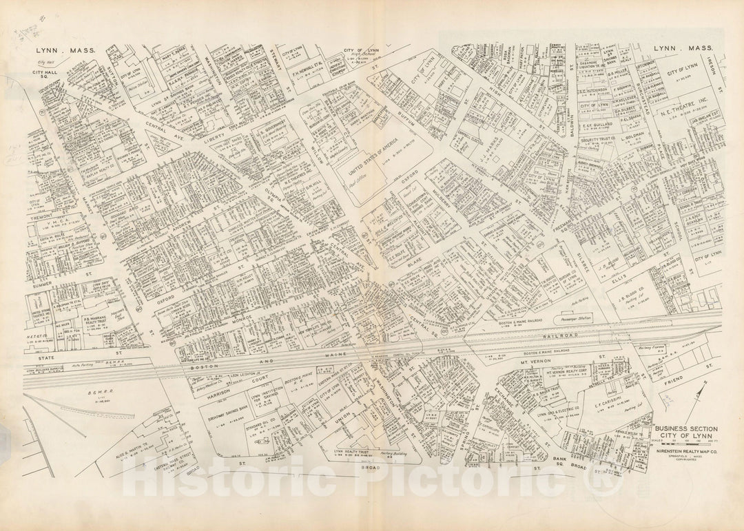 Historic Map : New England States Ed., Lynn 1946 , Nirenstein's National Preferred Real Estate Locations of Business Properties , Vintage Wall Art