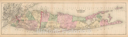 Historic Map : Atlas of Long Island, New York, Long Island 1873 , v2, Vintage Wall Art