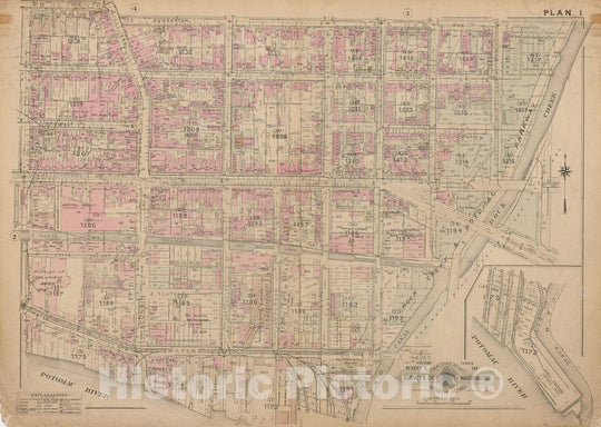 Historic Map : Atlas of Washington D.C. Volume 3 (Outer NW), Georgetown & Washington 1937 Plate 001 , Vintage Wall Art