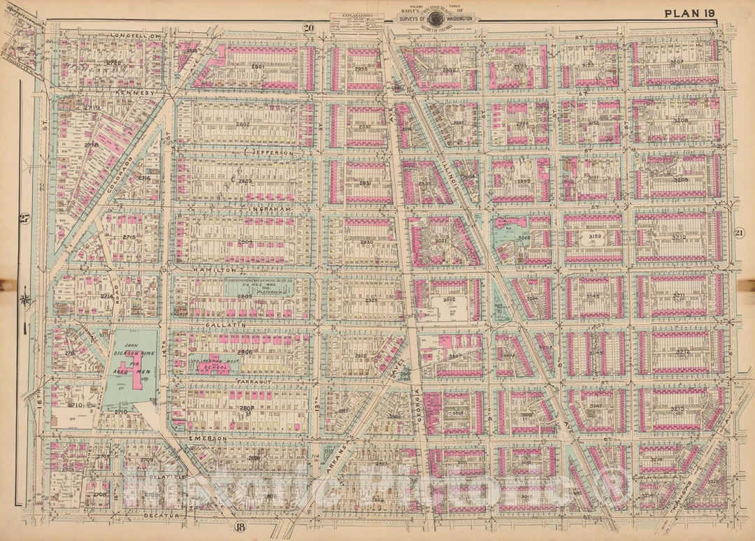 Historic Map : Atlas of Washington D.C. Volume 3 (Outer NW), Washington 1937 Plate 019 , Vintage Wall Art