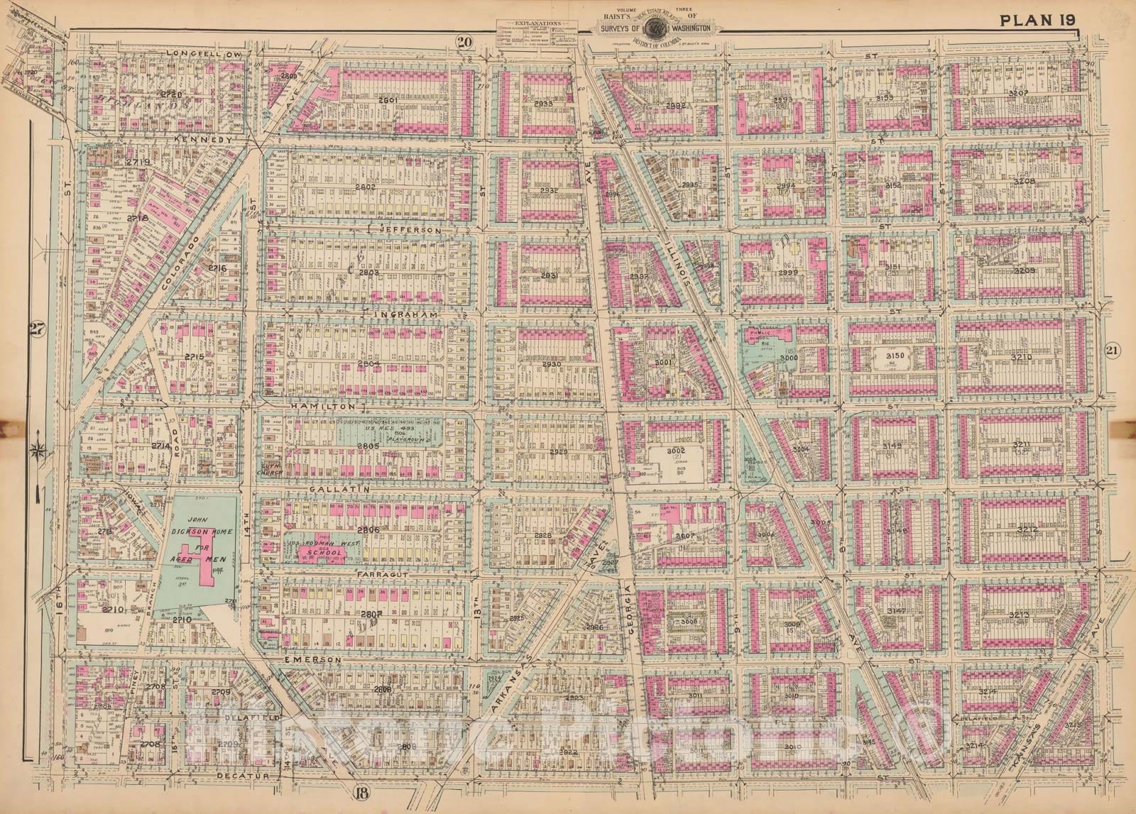 Historic Map : Atlas of Washington D.C. Volume 3 (Outer NW), Washington 1937 Plate 019 , Vintage Wall Art