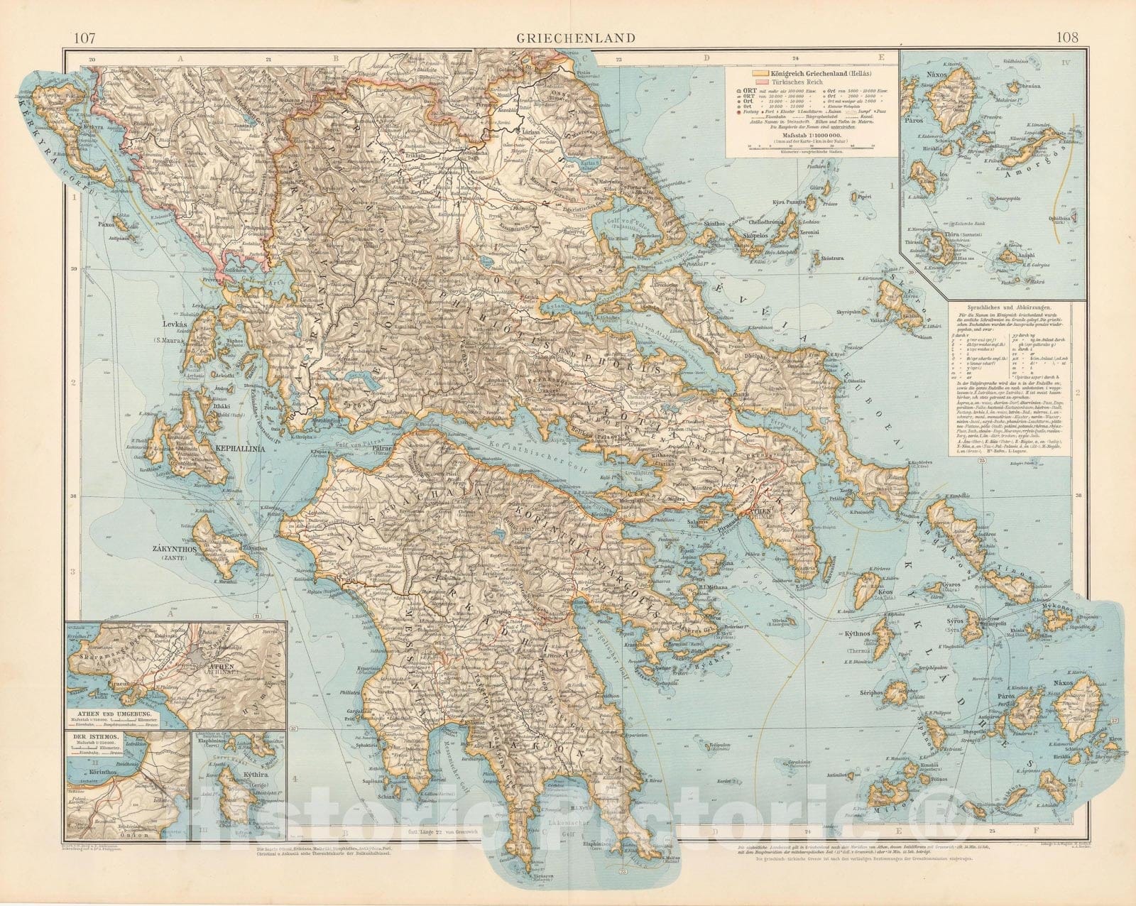 Historic Map : Greece 1899 , Andrees Allgemeiner Handatlas , Vintage Wall Art