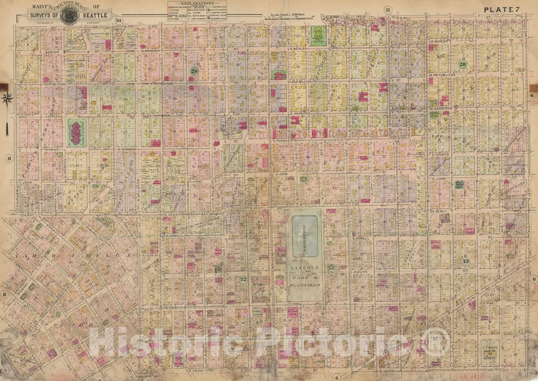 Historic Map : Real Estate Atlas of Surveys of Seattle, Seattle 1912 Plate 007 , Vintage Wall Art