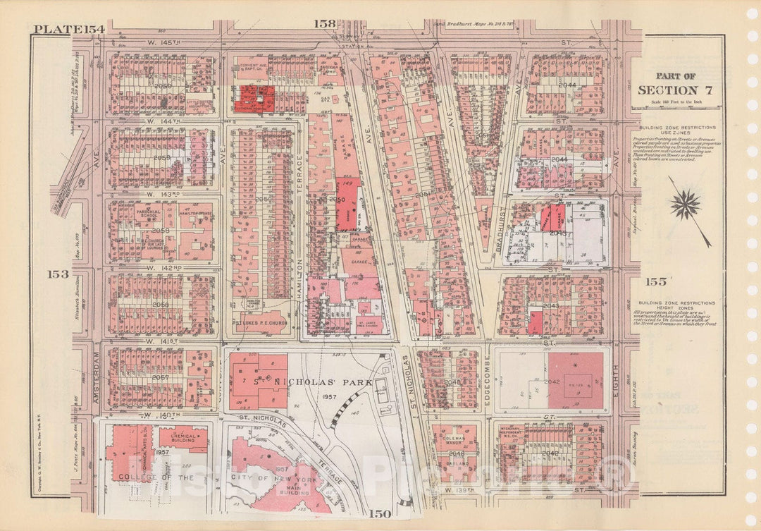 Historic Map : Manhattan Land Book 1955 - Updated Through Nov 7th, New York City 1975 Plate 154 , Vintage Wall Art