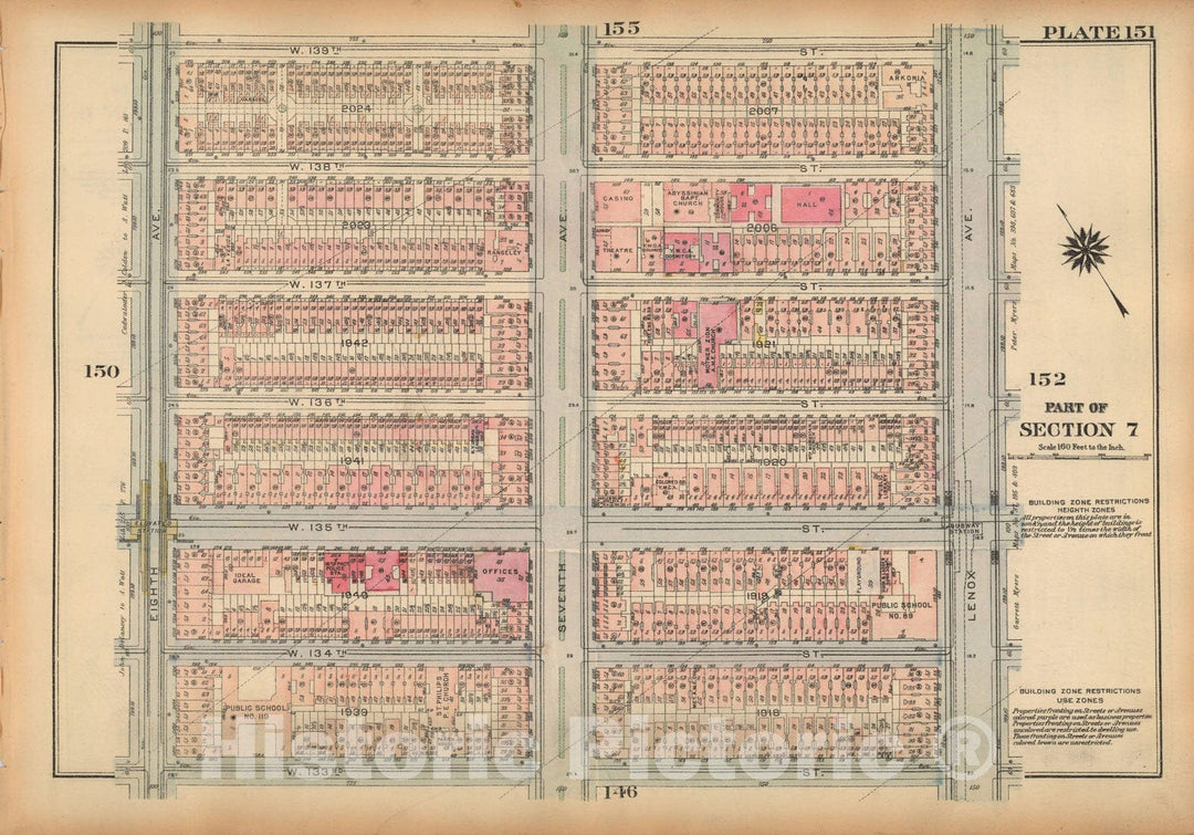 Historic Map : Land Book of the Borough of Manhattan, City of NY, Manhattan 1925 Plate 151 , Vintage Wall Art