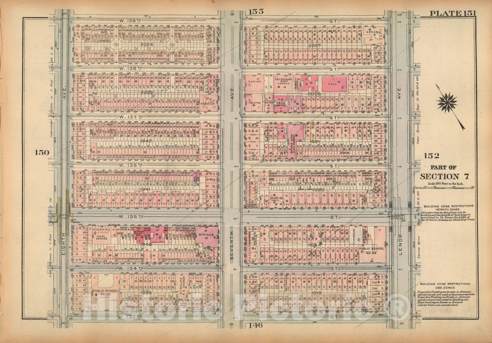 Historic Map : Land Book of the Borough of Manhattan, City of NY, Manhattan 1925 Plate 151 , Vintage Wall Art