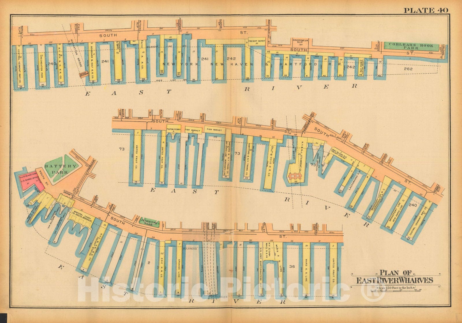 Historic Map : Atlas City of New York, Borough of Manhattan, Volume One, Battery to 14th Street, Manhattan 1922 Plate 040 , Vintage Wall Art