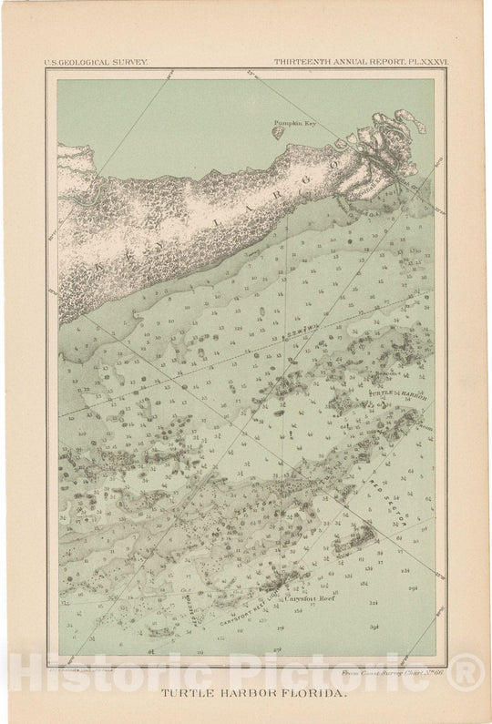 Historic Map : Turtle Harbor 1893 Topographic Map , 13th Annual Report of the US Geological Survey , Vintage Wall Art