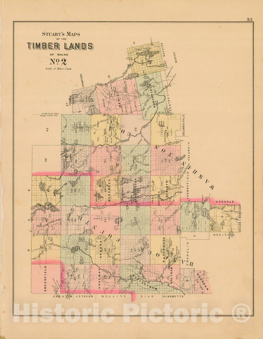 Historic Map : Atlas State of Maine, Timber Lands Number 2 1894-95 , Vintage Wall Art