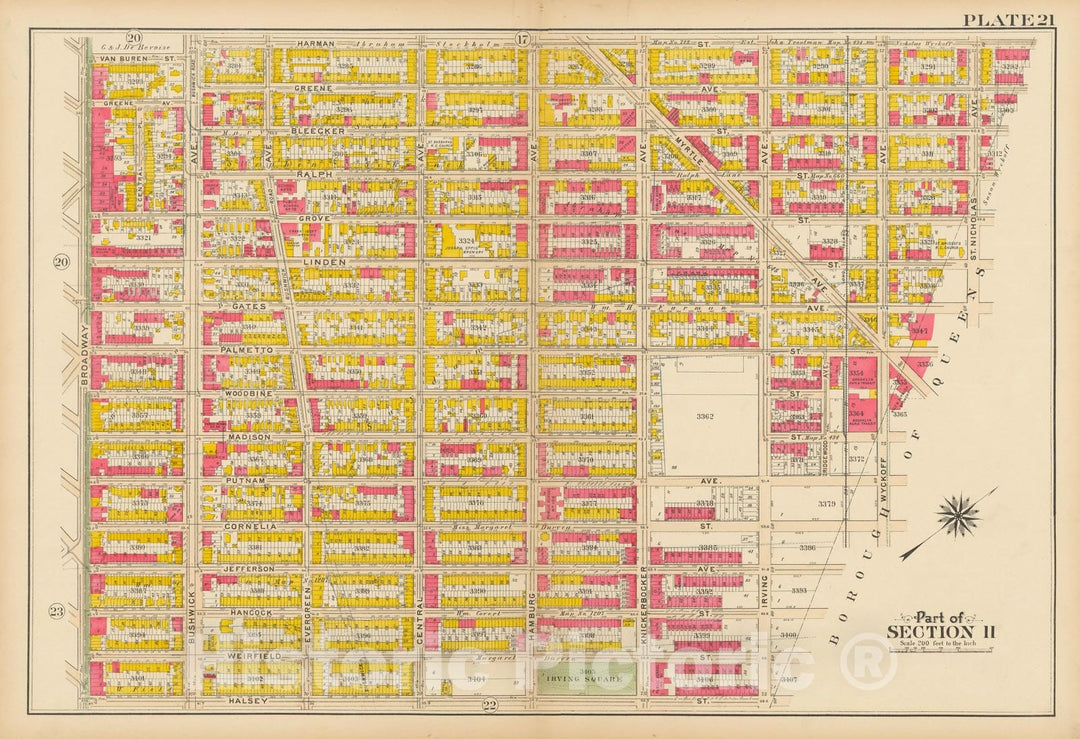 Historic Map : Vol. 1, Brooklyn 1908 Plate 021 , Atlas Borough of Brooklyn , Vintage Wall Art