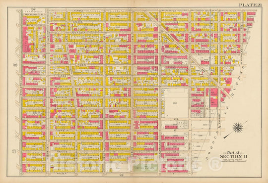 Historic Map : Vol. 1, Brooklyn 1908 Plate 021 , Atlas Borough of Brooklyn , Vintage Wall Art