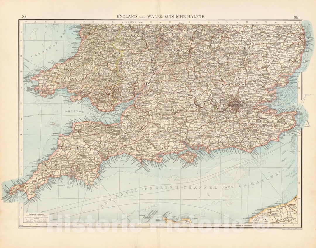 Historic Map : England & Wales 1899 , Andrees Allgemeiner Handatlas , Vintage Wall Art