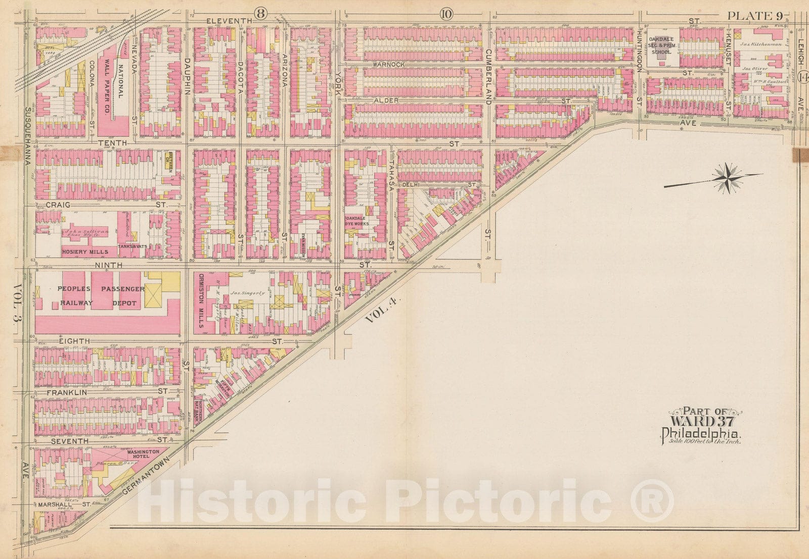 Historic Map : City of Philadelphia, 28th 32nd & 37th Wards, Vol. 6, Second Ed., Philadelphia 1894 Plate 009 , Vintage Wall Art