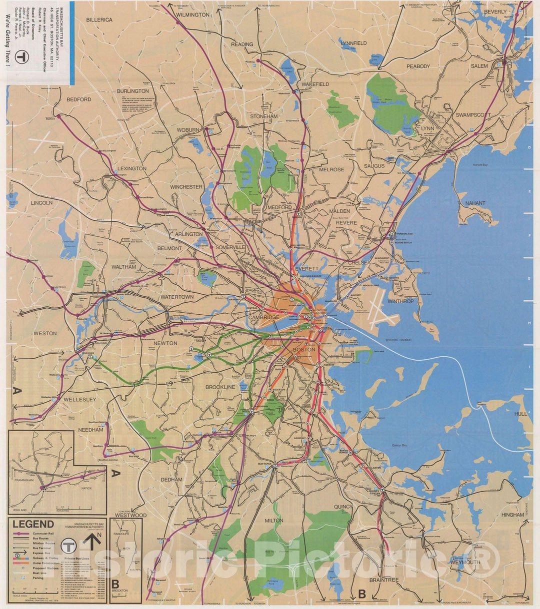 Historic Map : Greater Boston Transit Maps, MBTA Map Fall 1976 Railroad Catography , Vintage Wall Art