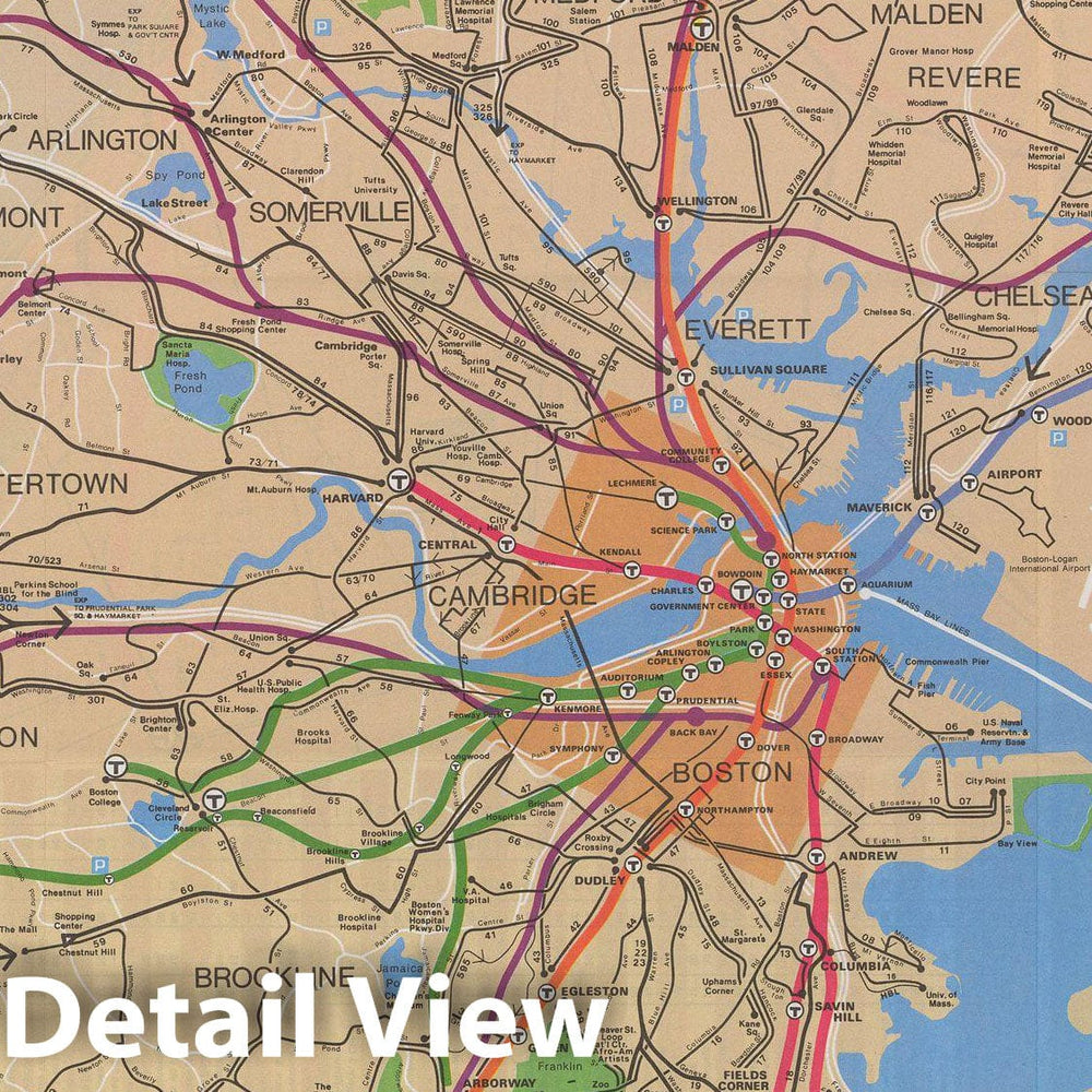 Historic Map : Greater Boston Transit Maps, MBTA Map Fall 1976 Railroad Catography , Vintage Wall Art