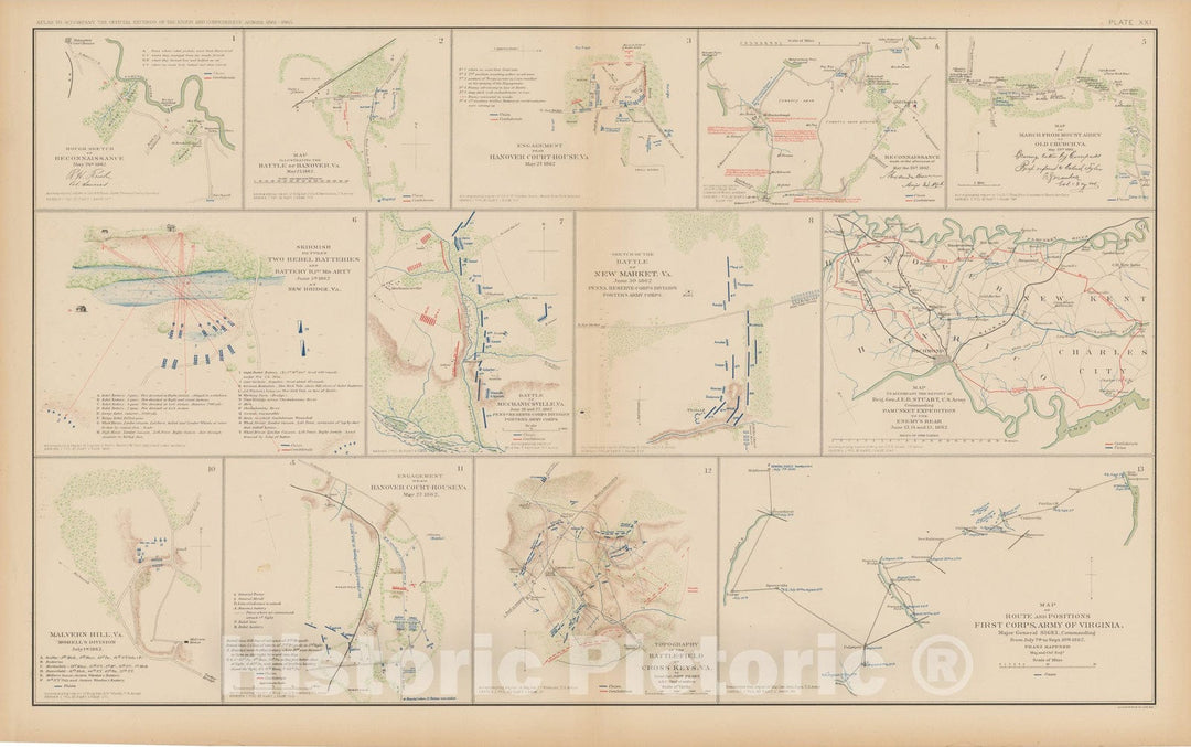 Historic Map : Civil War Atlas of the Union and Confederate Armies, Battles in Virginia 1895 , v5, Vintage Wall Art