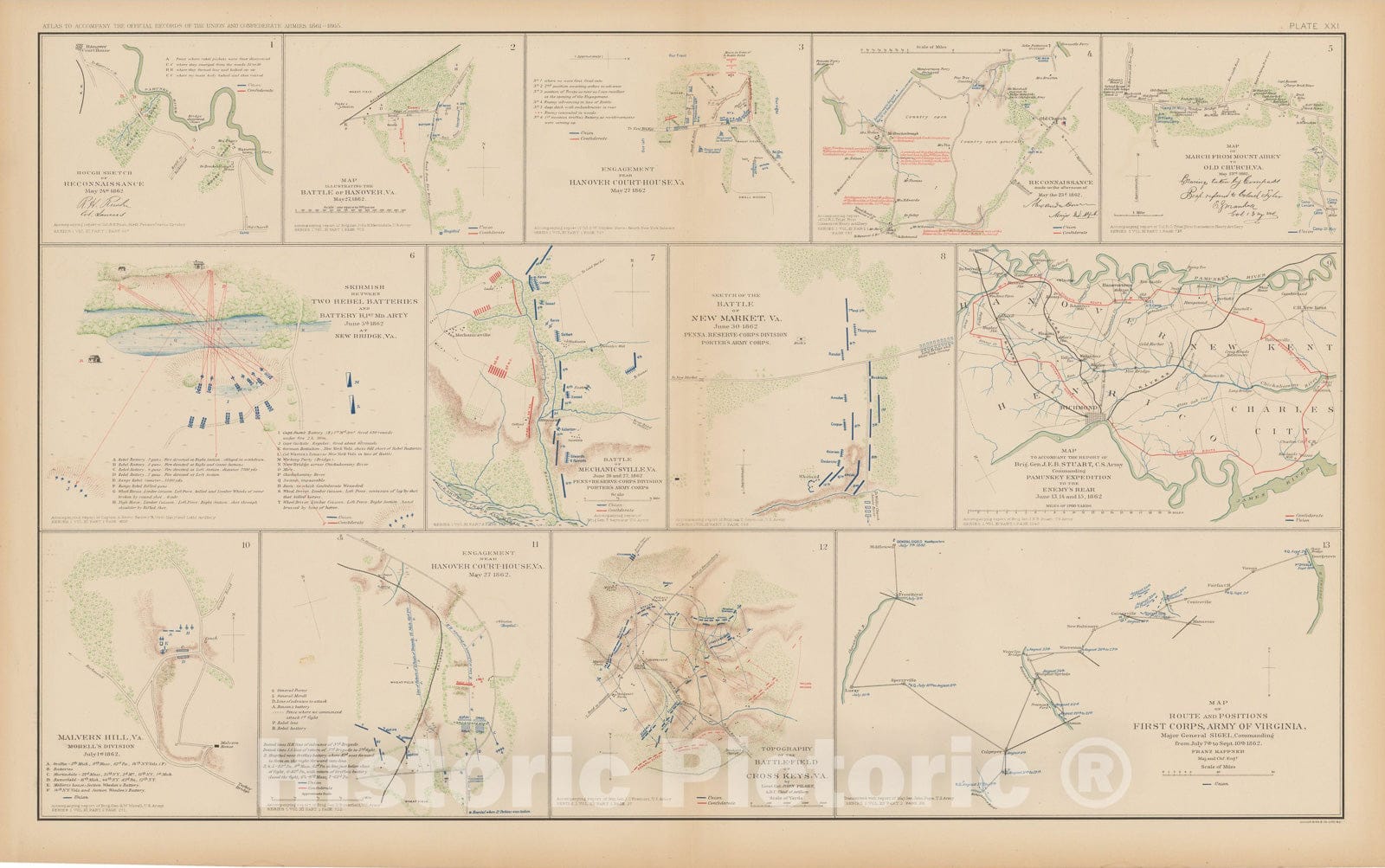 Historic Map : Civil War Atlas of the Union and Confederate Armies, Battles in Virginia 1895 , v5, Vintage Wall Art