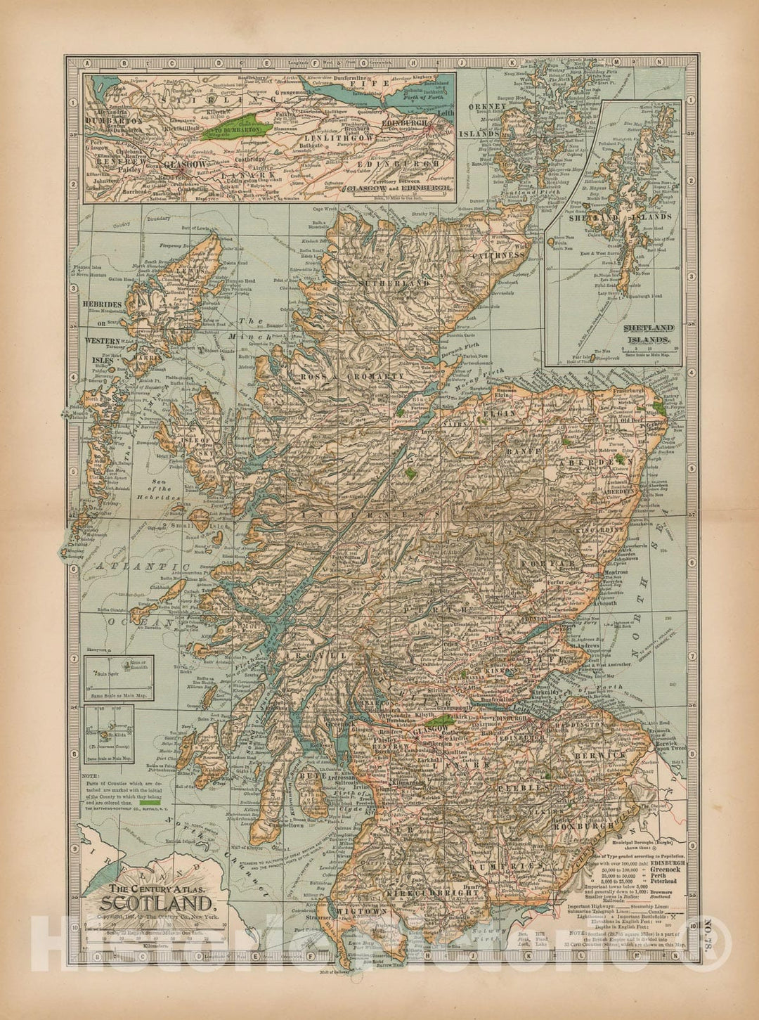 Historic Map : Scotland 1897 , The Century Atlas World , Vintage Wall Art