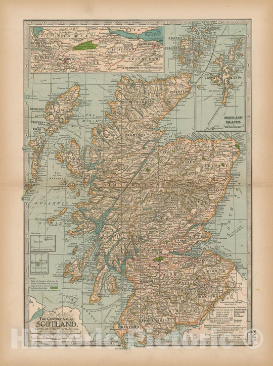 Historic Map : Scotland 1897 , The Century Atlas World , Vintage Wall Art