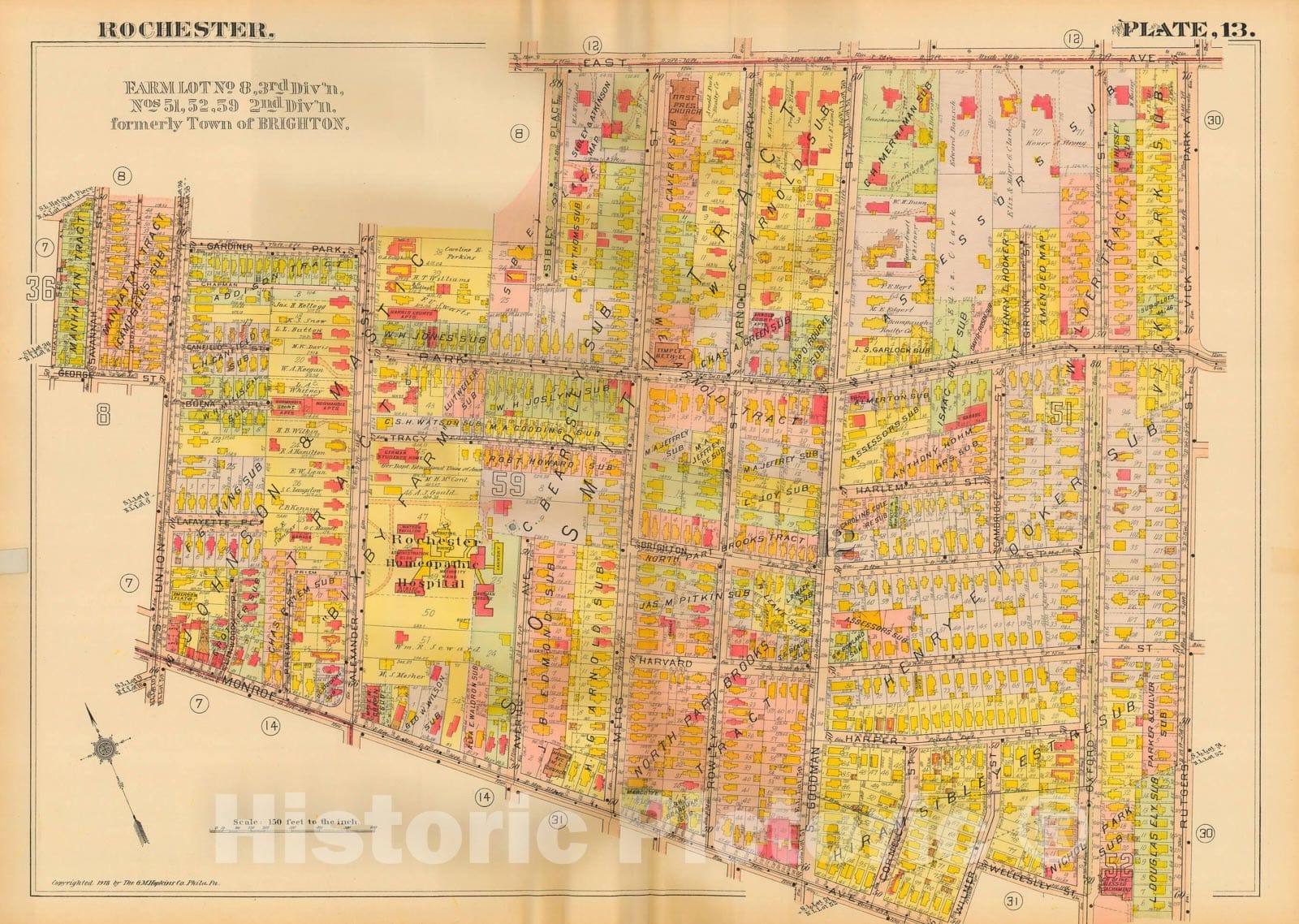 Historic Map : Plat Book of the City of Rochester New York and Vicinity, 1918 Plate 013 , Vintage Wall Art